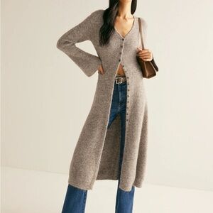 Commense Stacking V-Neck Split Breasted Sweater Dress Light Brown